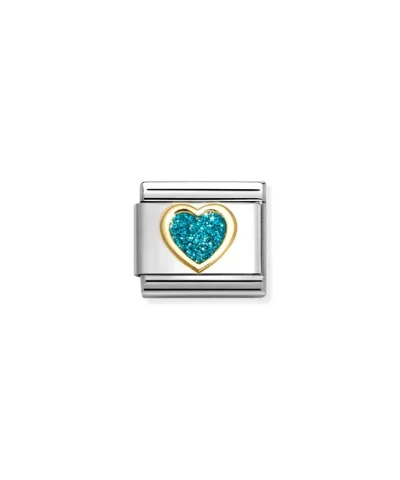 Charm, Composable Link, Heart, Turquoise Glitter