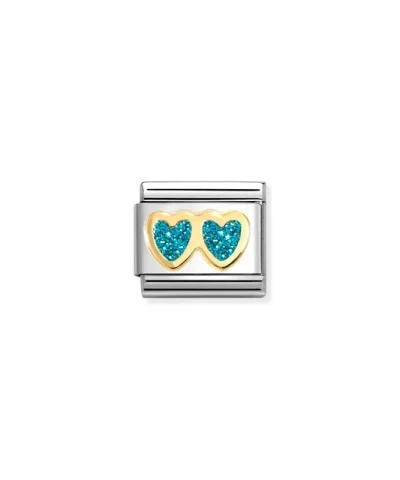 Charm, Composable Link, Double Heart, Turquoise Glitter