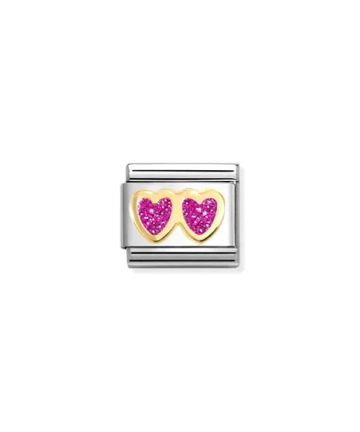 Charm, Composable Link, Double Heart, Fucsia Glitter