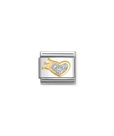 Charm, Composable Link, Glitter Heart with Crown