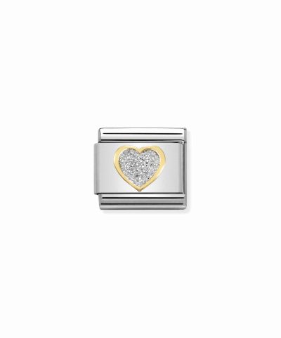 Composable Classic GLITTER SYMBOLS in steel, enamel and 18k gold SILVER heart