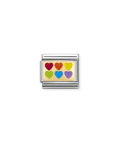 Composable Classic PLATES steel, enamel and 18k gold 6 Rainbow hearts