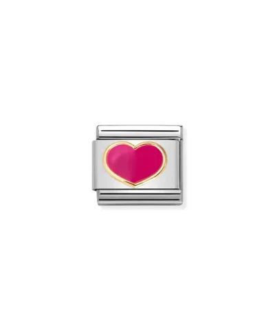 Charm, Composable Link, gold with Fuchsia Heart