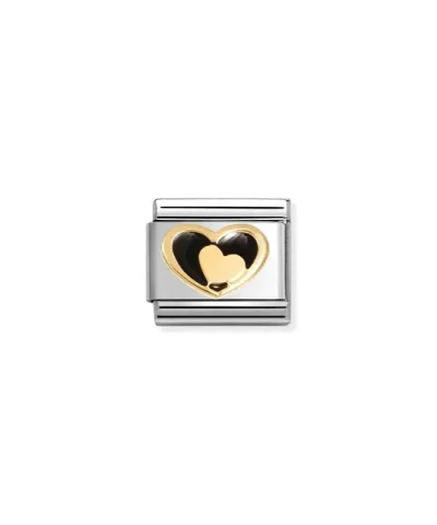Charm, Composable Link, Black Heart-Gold Heart