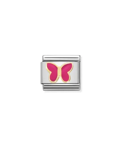 Charm, Composable Link, gold with Fuchsia Butterfly