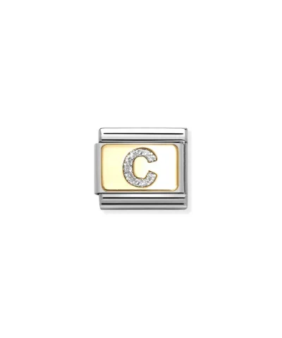 Charm, Composable Link, Letter C, Silver Glitter