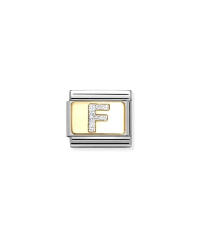 Charm, Composable Link, Letter F, Silver Glitter