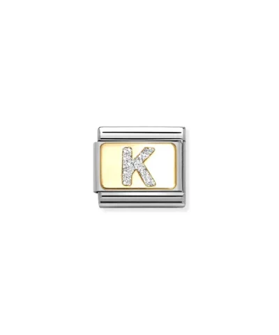 Charm, Composable Link, Letter K, Silver Glitter
