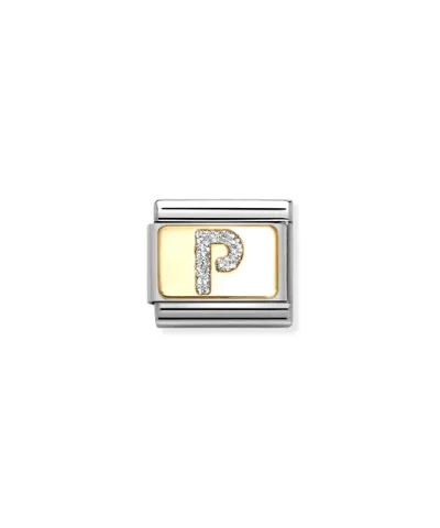 Charm, Composable Link, Letter P, Silver Glitter
