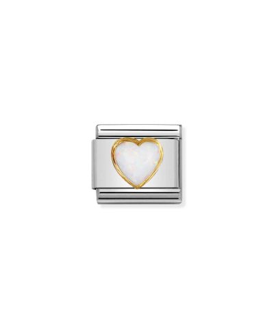 COMPOSABLE Classic STONES HEARTS in stainless steel with 18k gold WHITE OPAL