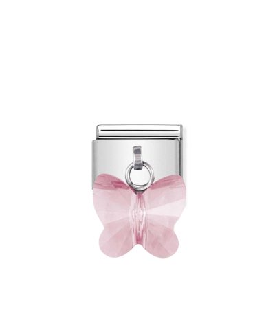 COMPOSABLE Classic links in stainless steel with CRYSTAL butterflies Pink