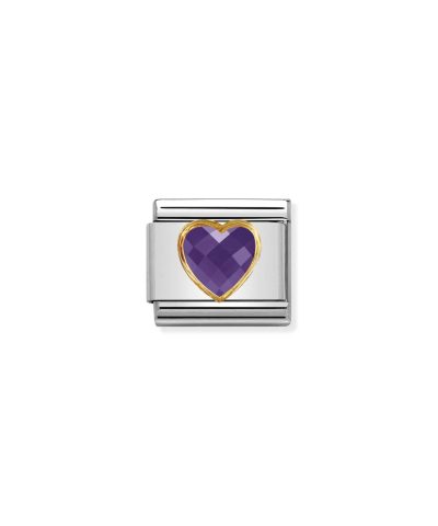 Composable Classic HEART FACETED CZ in steel and 18k gold PURPLE