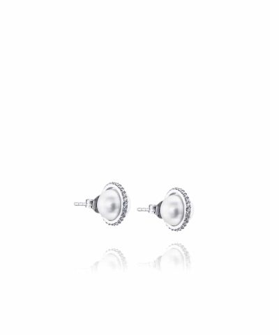 Produktbilde av Efva Attling Day pearl & stars ear laget med hvitt gull, ferskvannsperle og diamanter.