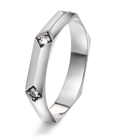 Fasettring i hvitt gul med diamant 0.06ct (TWSI)