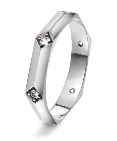 Fasettring i hvitt gul med diamant 0.12ct (TWSI)