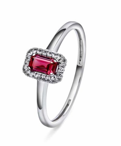 Rosettting i hvitt gull, Rubin og Diamant 0.05ct (WSI)