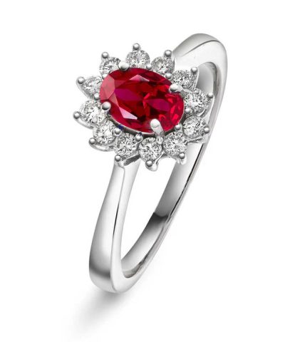 Ring i hvitt gull med diamant og rubin 0,24 ct TWSI