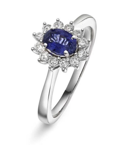 Ring i hvitt gull med diamant og safir 0,24 ct TWSI