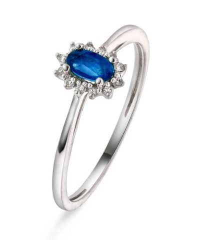 Ring i hvitt gull med diamant og safir 0,04 WSI