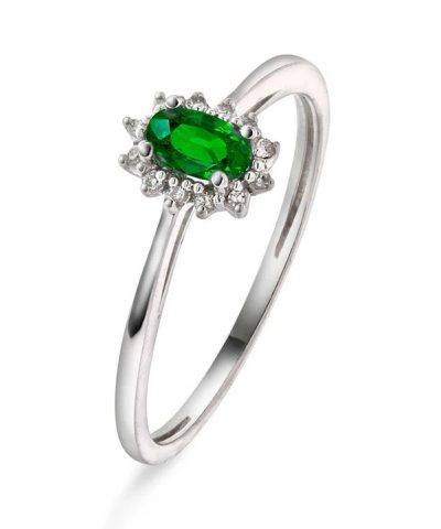 Ring i hvitt gull med diamant og smaragd 0,04 ct WSI