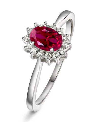 Ring i hvitt gull med diamant og rubin 0,14 ct WSI