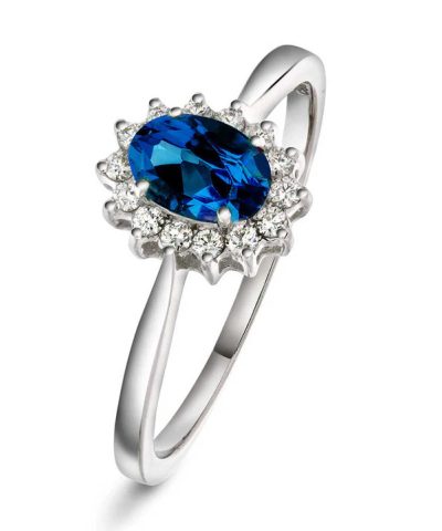 Ring i hvitt gull med diamant og safir 0,14 ct WSI