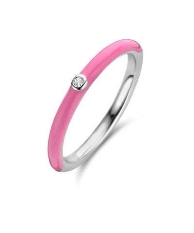Ti Sento - Milano Ring with Enamelled Pink Fuchsia
