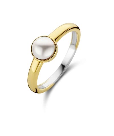Ti Sento - Milano gold-plated silver ring 12254YP with white pearl centerpiece