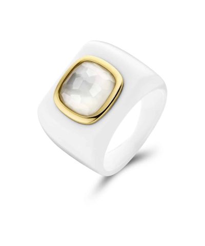 Ti Sento - Milano gold-plated silver ring 12255WA with white agate stone and mother of pearl centre stone