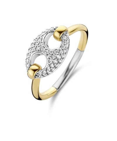 Ti Sento - Milano Milano gold-plated silver ring 12257ZY coffee bean shape with zirkonia pavé