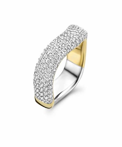 Ti Sento - Milano old-plated silver ring 12259ZY ocean wave shape with zirkonia pavé