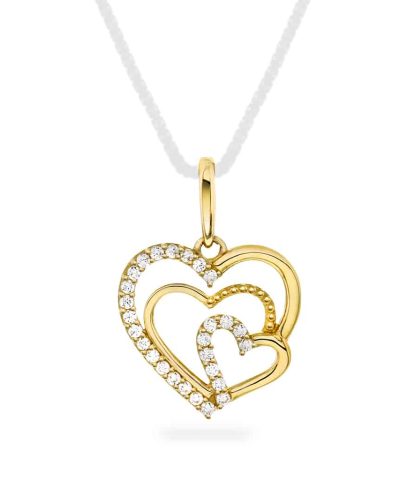 Anheng hjerte i gull med zirkonia