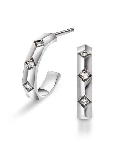 Fasett creoler i hvitt gull, Diamant 0.06ct (TWSI)