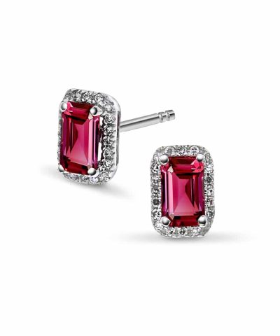 Øredobber i hvitt gull med diamant og rubin 0,07 ct WSI