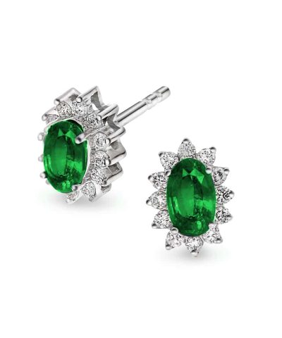 Øredobber i hvitt gull med diamant og smaragd 0,28 ct WSI