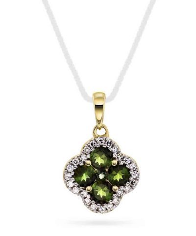 Anheng i gull med turmalin og diamant