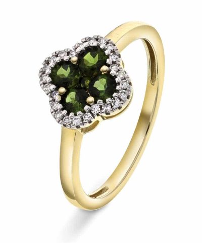 Ring i gull med turmalin og diamant