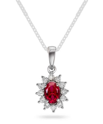 Anheng i hvitt gull med diamant og rubin 0,24 ct TWSI