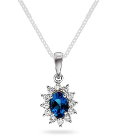 Anheng i hvitt gull med diamant og safir 0,24 ct TWSI
