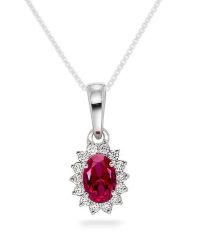 Anheng i hvitt gull med diamant og rubin 0,14 ct WSI