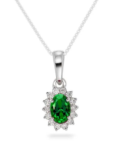 Anheng i hvitt gull med diamant og smaragd 0,14 ct WSI