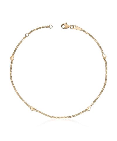 Ankel lenke med hjerter i 14K gult gull