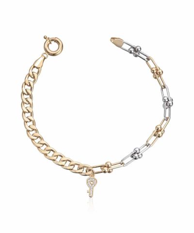 Armbånd "Old Money" 2-farget14K gull med Cz steiner i charmsen