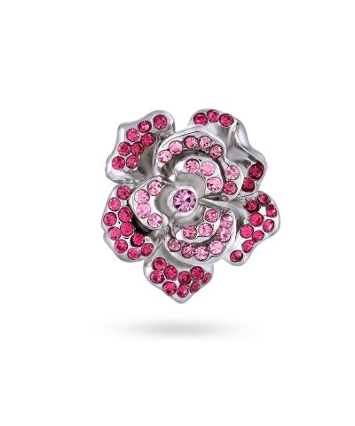Blomsterbrosje med rosa krystall