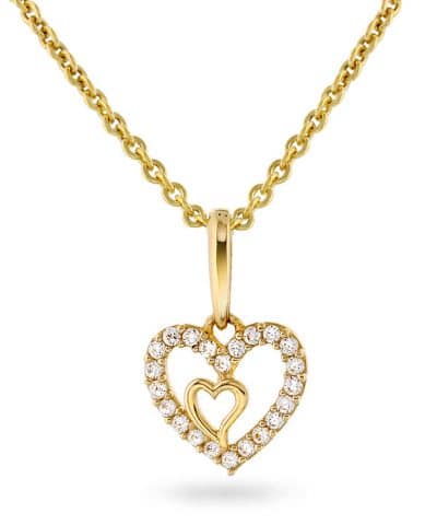 Smykke i gull med zirkonia - Hjerte