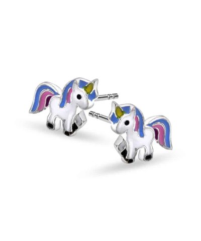 Øredobber i sølv med emalje unicorn