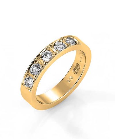 Delta, gult gull, gultgull, diamant ring, diamantring, allianse, fem stener, 5 stener