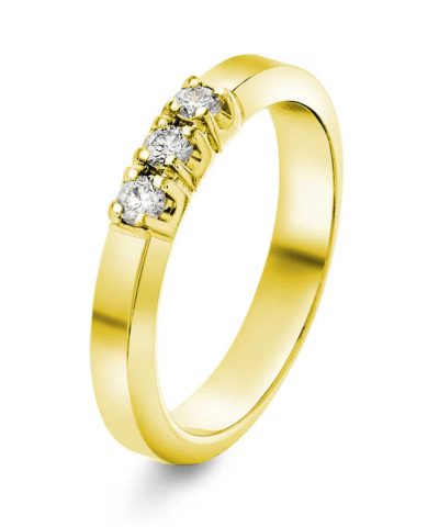 Sigma, gult gull, gultgull, diamant ring, diamantring, allianse, tre stener, 3 stener