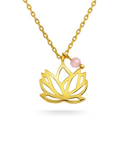 Lotus smykke i sølv med rosenkvarts