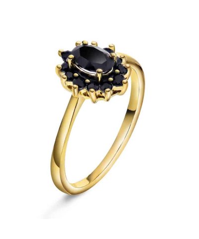 Ring i gull med sort safir